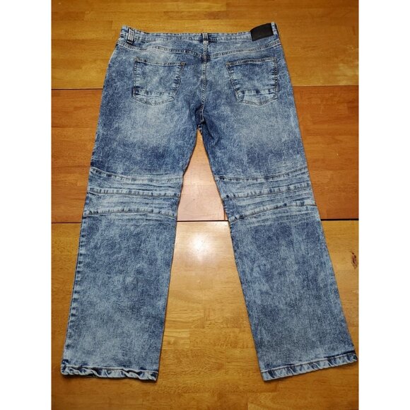 Marc Ecko Cut And Sew Mens Blue Denim Jeans Straight Fit Size 42x30 Baggy Y2K - Picture 11 of 12